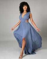 V-neck ice silk maxi dress