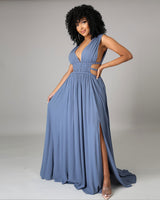 V-neck ice silk maxi dress