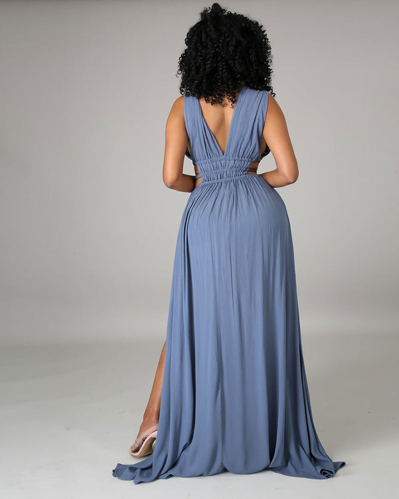 V-neck ice silk maxi dress