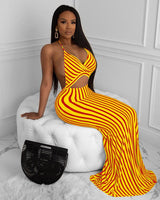 Casual Striped Halter Top Maxi Dress