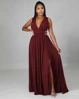 V-neck ice silk maxi dress