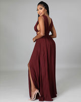 V-neck ice silk maxi dress