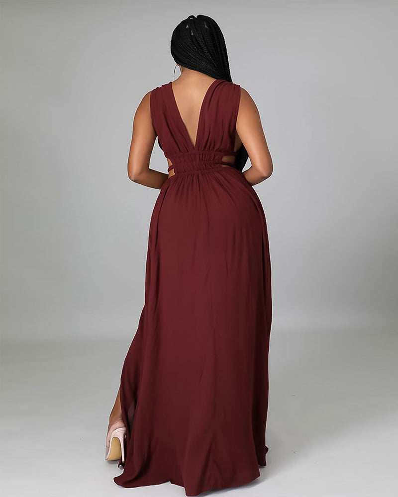 V-neck ice silk maxi dress