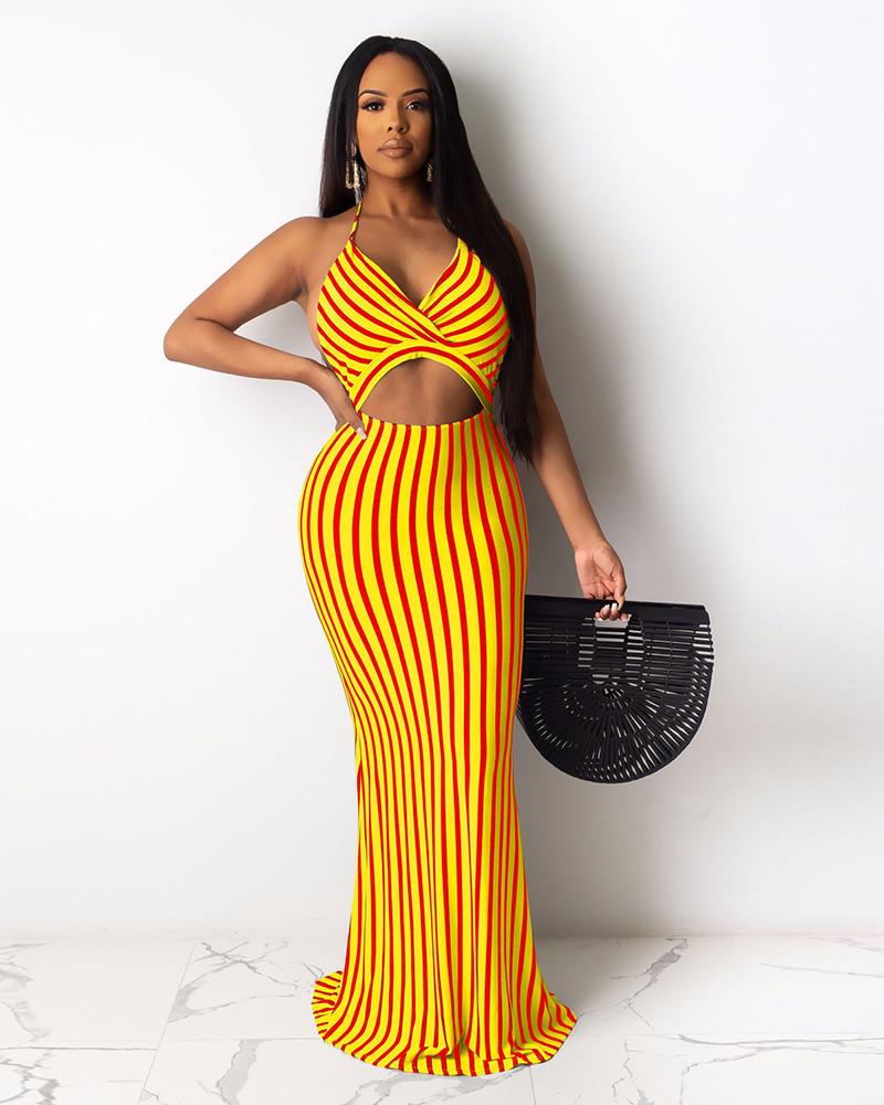 Casual Striped Halter Top Maxi Dress