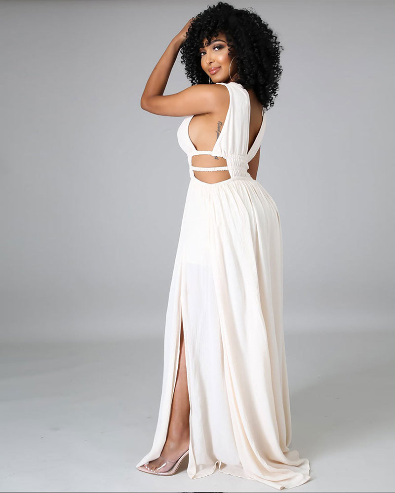 V-neck ice silk maxi dress