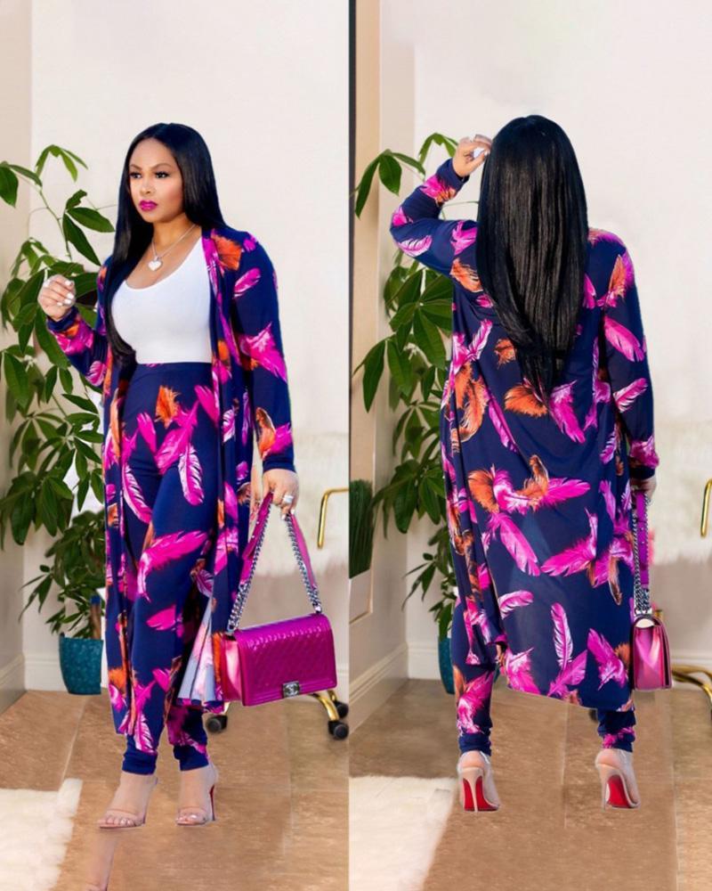 Plus Size Autumn New Sexy Print Cape Two Piece Set