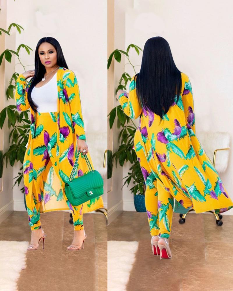 Plus Size Autumn New Sexy Print Cape Two Piece Set