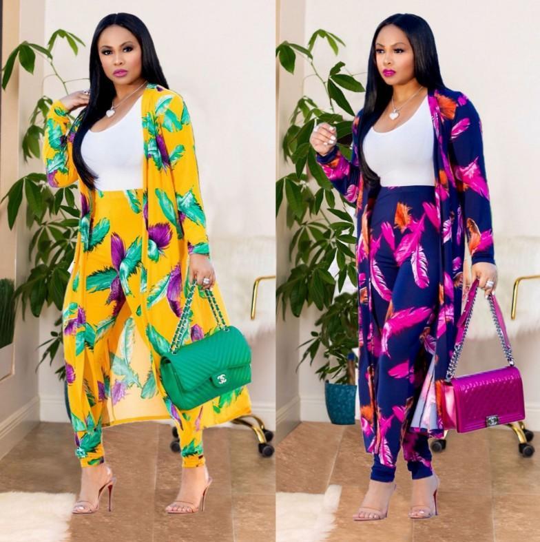 Plus Size Autumn New Sexy Print Cape Two Piece Set