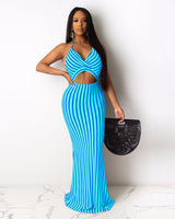 Casual Striped Halter Top Maxi Dress