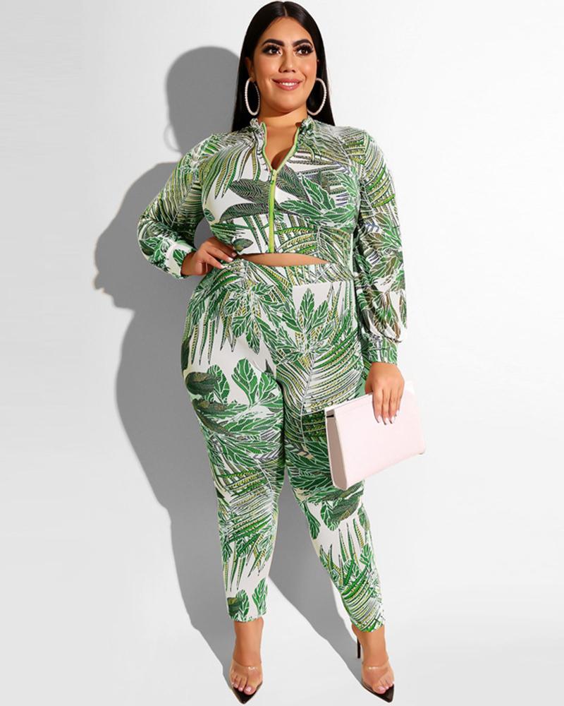 New Plus Size 2-Piece Zip-Up Set