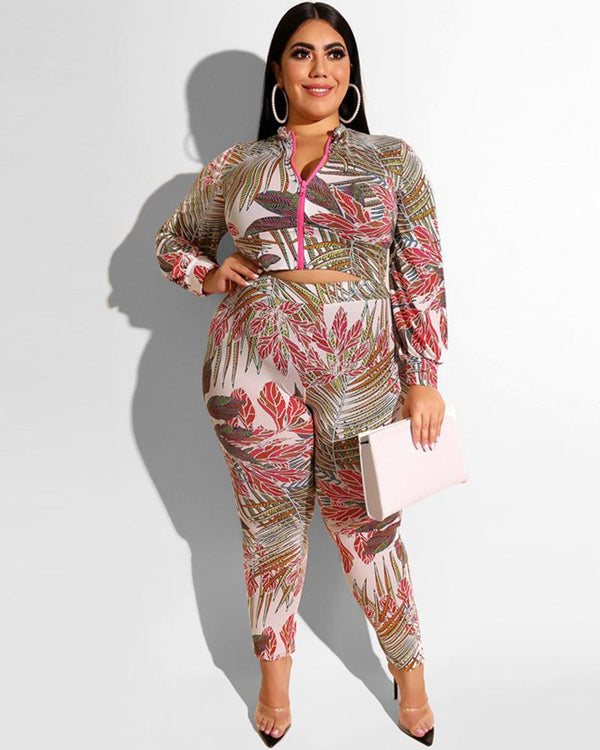 New Plus Size 2-Piece Zip-Up Set