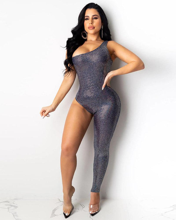 Sleeveless unilateral small feet jumpsuit