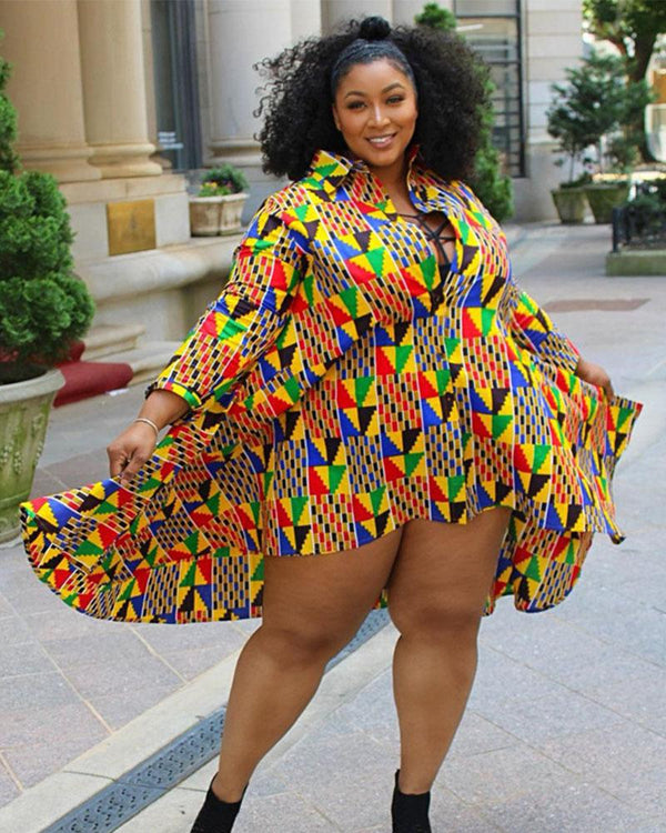 Geometric print plus size dress