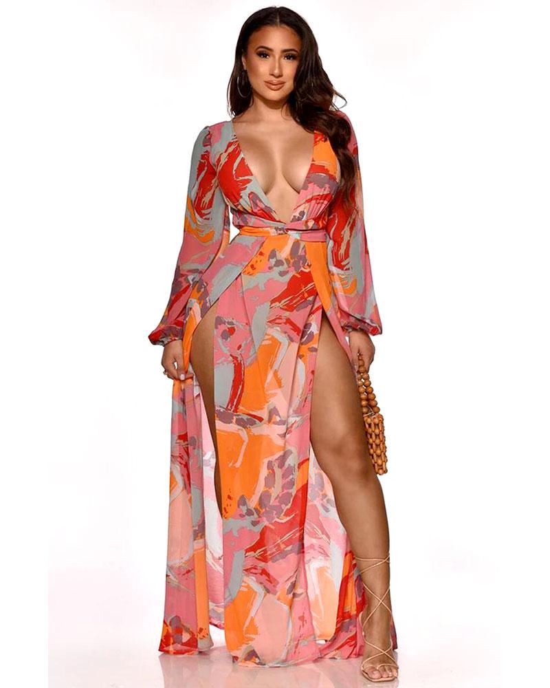 Tropical Vacay High Slit Maxi Dress