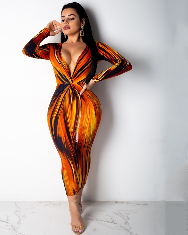 FIRE PRINT BODYCON DRESS