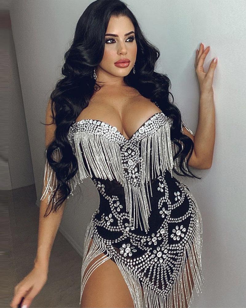 Fringe Chain Hot Rhinestone Handoperated Dress