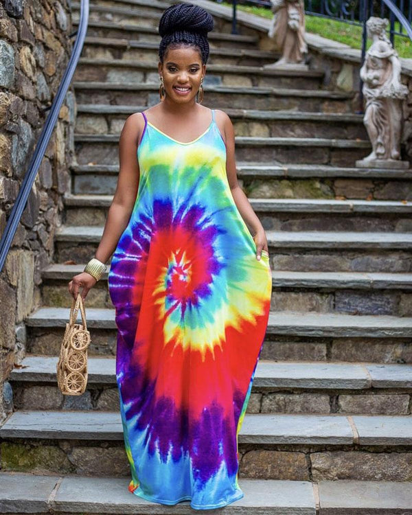 Hipster Tie Dye Caccoon Maxi Dress