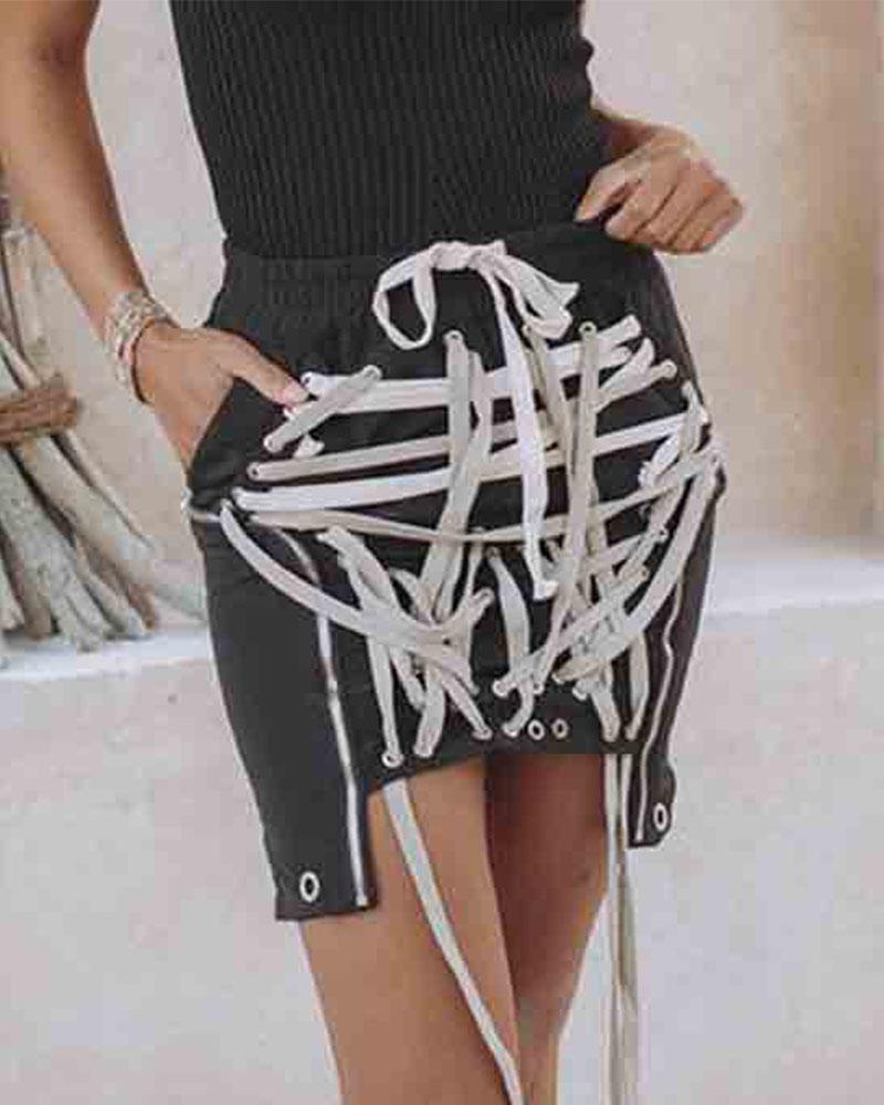 Drawstring strap temperament casual skirt