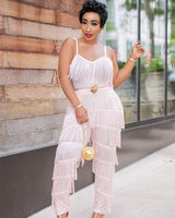 Pure pink fringed jumpsuit