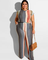 Plus Stripe Prints Two Piece Set