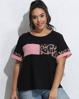 Leopard print stitching sweet T-shirt