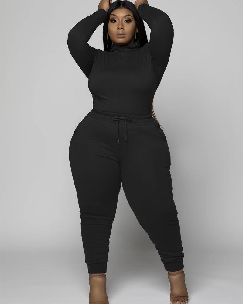 Basic Mock Neck Jogger Set