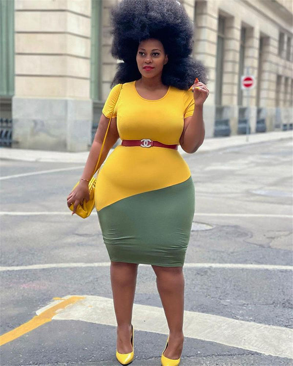 Double color block plus size dress