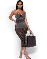 Victoriana Mesh Iridescent Rhinestones Bodysuit Dress