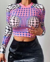 Polka-dot knit bottoming long-sleeved top