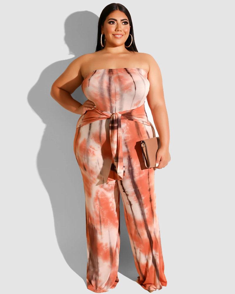 Plus Tie Dye Strapless Jumpsuit