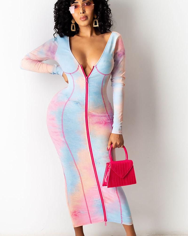 Light blue light pink zipper dress