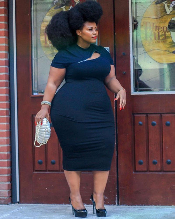 Solid color tight-fitting buttocks plus size dress