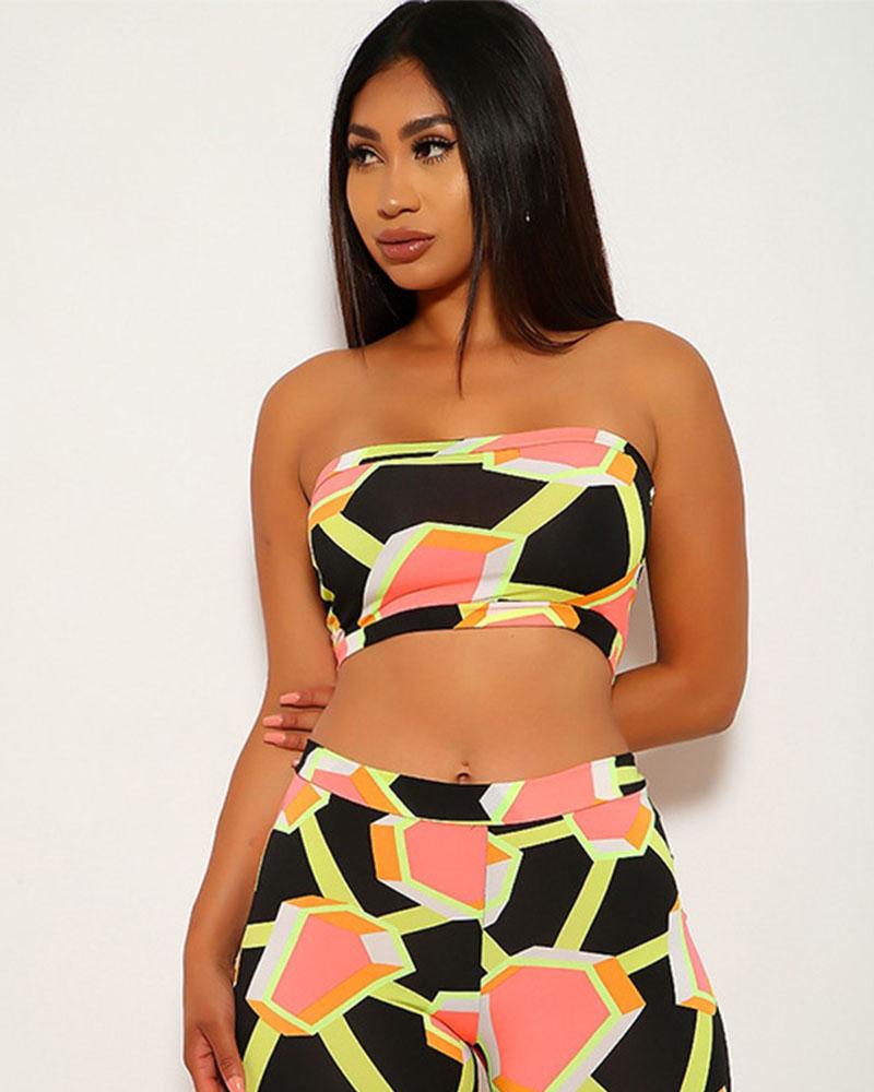 Irregular geometric tube top pants suit