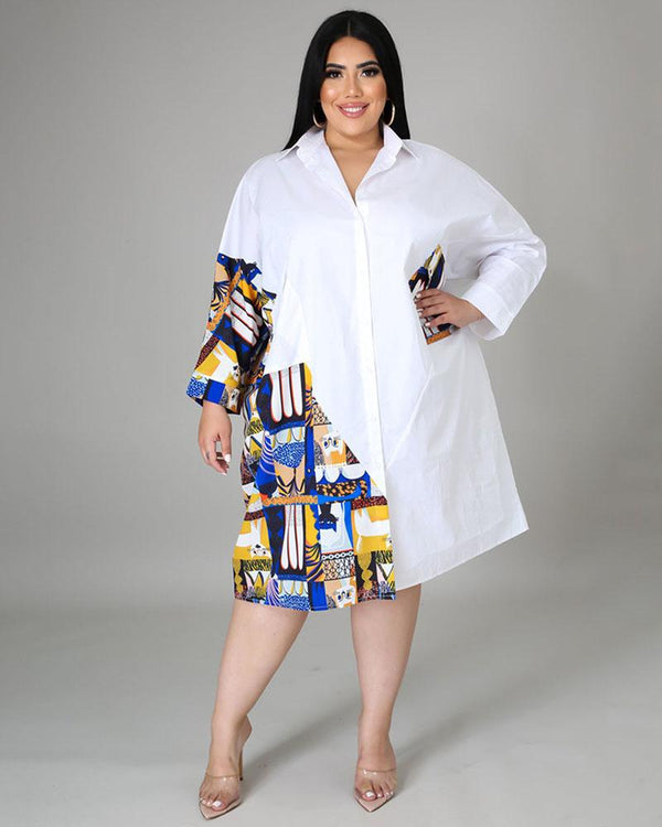 Featured stitching plus size ladies shirt dress