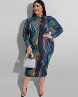 Dark abstract striped plus size dress