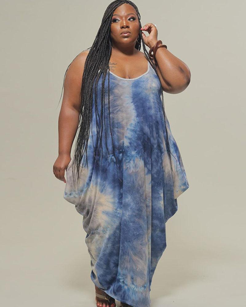 Sling sexy tie-dye camouflage personality plus size dress