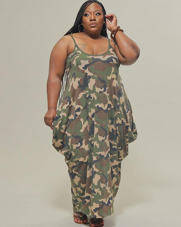 Sling sexy tie-dye camouflage personality plus size dress