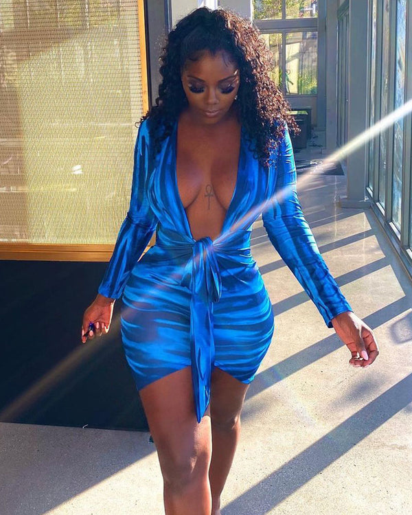 Blue Plunge Mini Dress