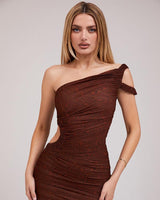 Pleated mesh cutout dress