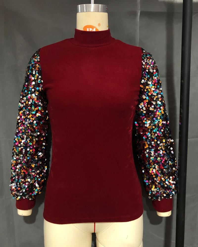 Sequin Sleeves Top