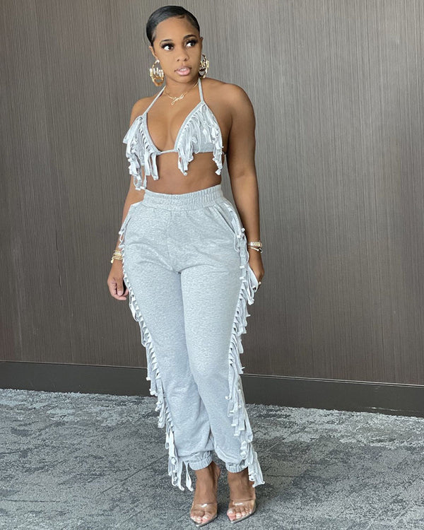 Tassel sling halter two-piece set