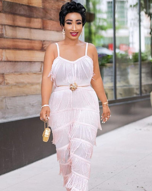 Pure pink fringed jumpsuit