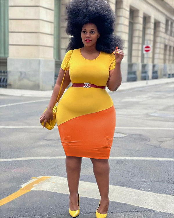 Double color block plus size dress