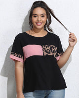 Leopard print stitching sweet T-shirt