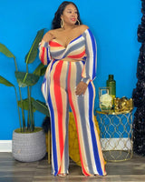 Fine striped plus size two piece suit