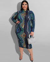 Dark abstract striped plus size dress