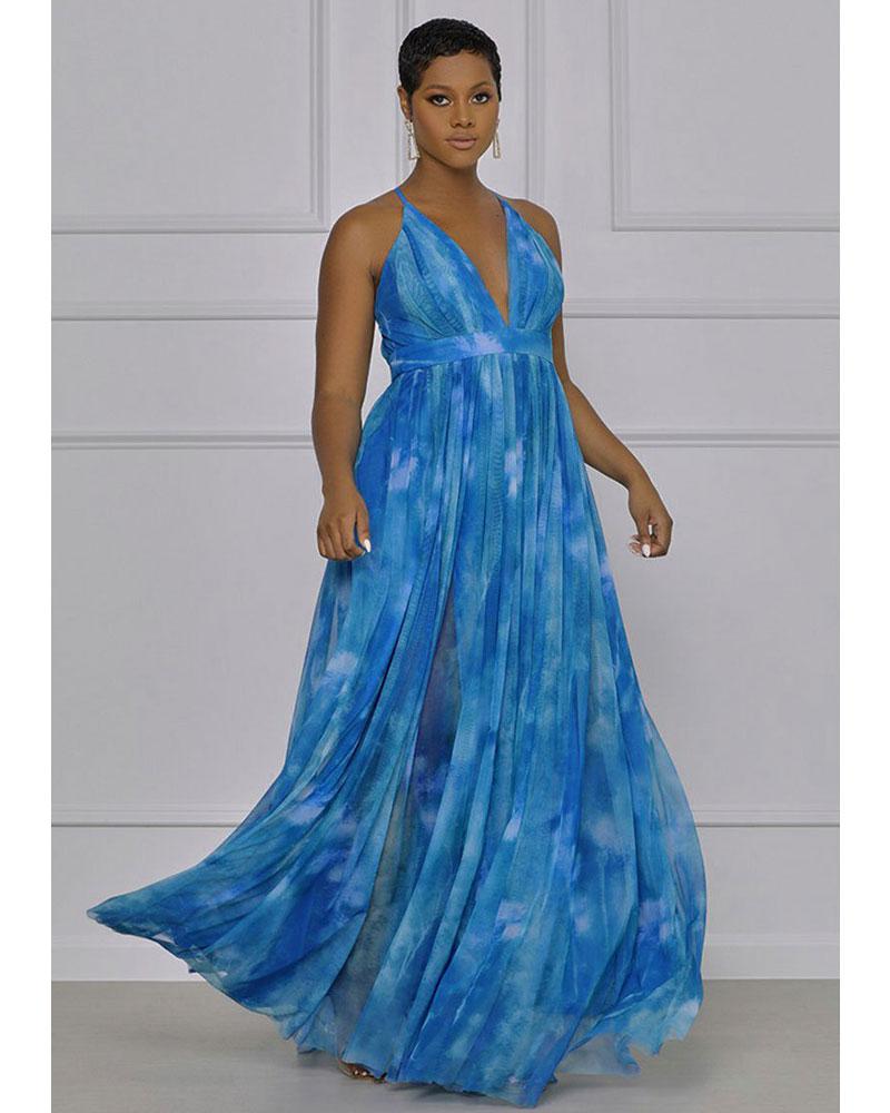 Ocean Blue Halter Maxi Dress