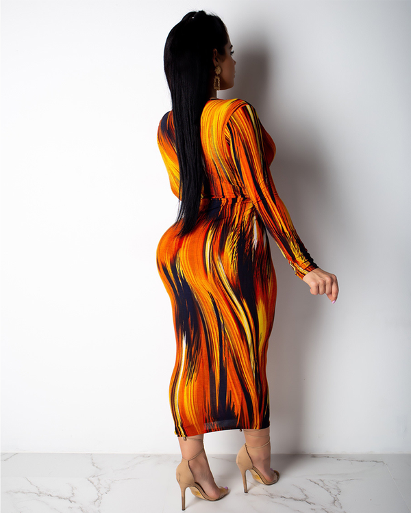 FIRE PRINT BODYCON DRESS