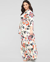 Flower print V-neck plus size long dress