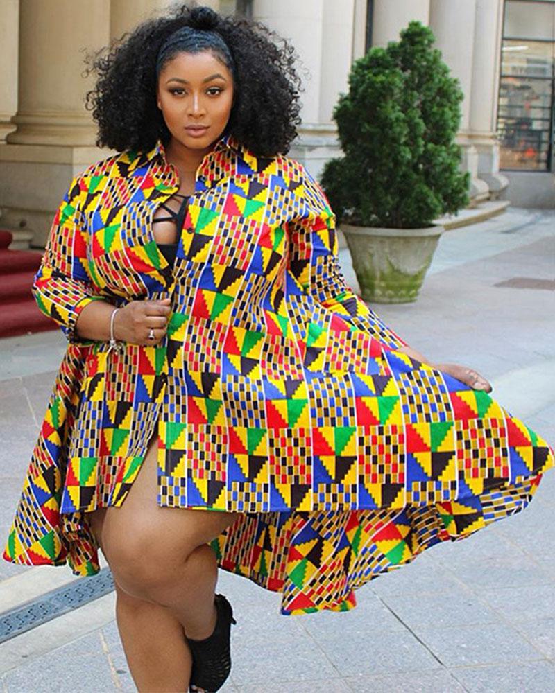 Geometric print plus size dress